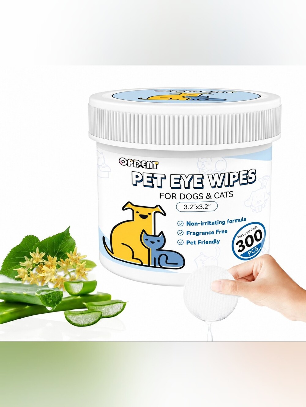 OPDENT Pet Eye Wipes for Dogs and Cats, 300 Count - All Natural Ingredients